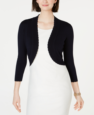 Shop Jessica Howard Open-front Cropped Cardigan In Blue