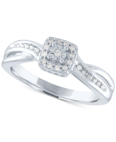 Shop Promised Love Diamond Square Cluster Promise Ring (1/10 Ct. T.w.) In Sterling Silver In White
