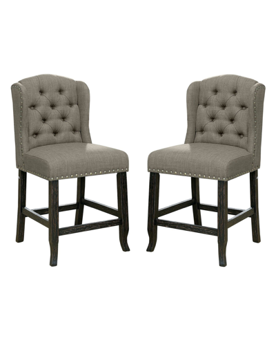 Shop Furniture Of America Colette Tufted Upholstered Pub Chair (set Of 2) In Gray