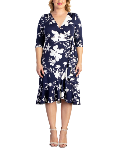 Shop Kiyonna Women's Plus Size Flirty Flounce Wrap Dress In Blue