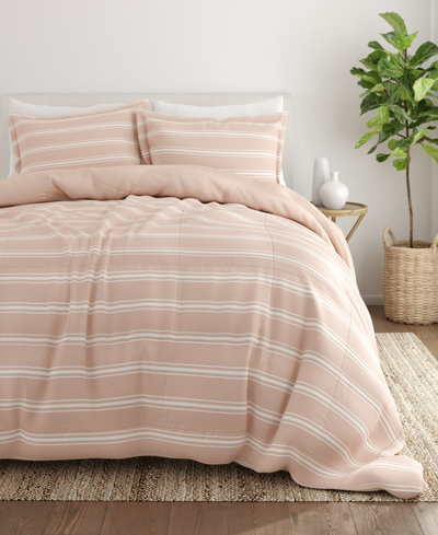 Shop Ienjoy Home Home Collection 3 Piece Premium Ultra Soft Stripe Reversible Comforter Set, Queen Bedding In Pink