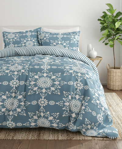 Shop Ienjoy Home Home Collection 3 Piece Premium Ultra Soft Daisy Medallion Reversible Comforter Set, King Bedding In Blue