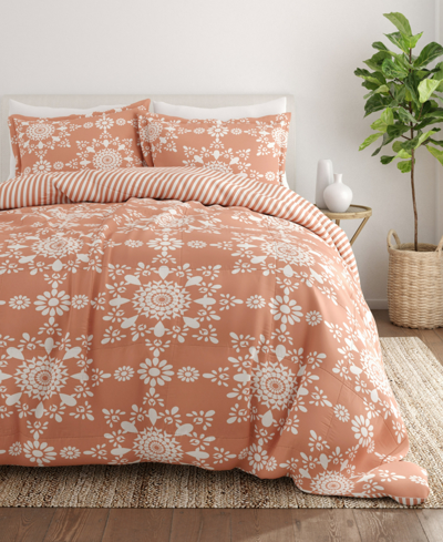 Shop Ienjoy Home Home Collection 3 Piece Premium Ultra Soft Daisy Medallion Reversible Comforter Set, King Bedding In Pink