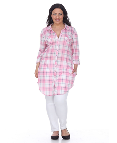Shop White Mark Plus Piper Stretchy Plaid Tunic In Pink