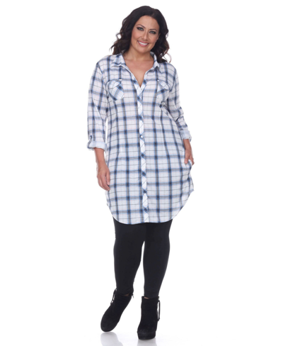 Shop White Mark Plus Piper Stretchy Plaid Tunic In Blue