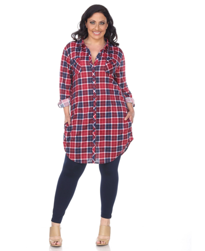 Shop White Mark Plus Piper Stretchy Plaid Tunic In Red