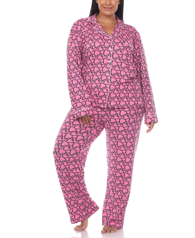 Shop White Mark Plus Size 2 Piece Long Sleeve Heart Print Pajama Set In Pink