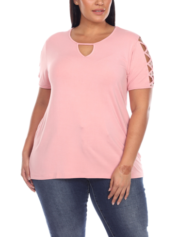 Shop White Mark Plus Size Keyhole Neck Cutout Short Sleeve Top In Pink