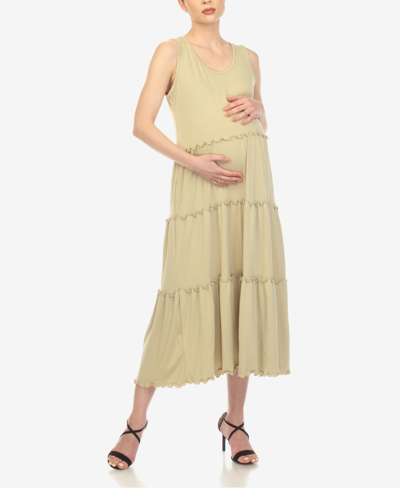 Shop White Mark Women's Maternity Scoop Neck Tiered Midi Dress In Green