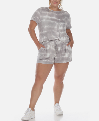Shop White Mark Plus Size 2 Piece Top Shorts Lounge Set In Silver