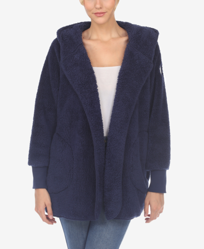 Shop White Mark Women's Plush Hooded With Pockets Jacket In Blue