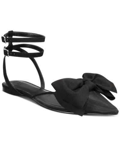 Shop Aaj By Aminah Women's Sudana Bow Detail Ankle Strap Flats Women's Shoes In Black