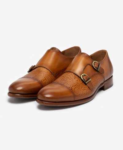 Shop Taft Men's Lucca Embossed Floral Leather Monk Strap Dress Shoes Men's Shoes In Brown