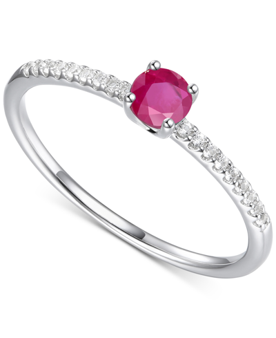 Shop Macy's Sapphire (1/3 Ct. T.w.) & Diamond (1/10 Ct. T.w.) Ring In Sterling Silver (also In Ruby & Emerald) In Red