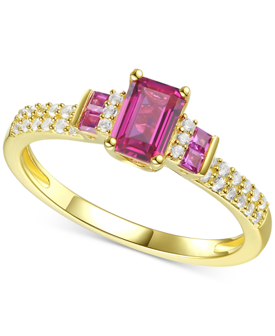 Shop Macy's Sapphire (7/8 Ct. T.w.) & Diamond (1/6 Ct. T.w.) Ring In 14k Gold (also In Emerald & Ruby) In Red
