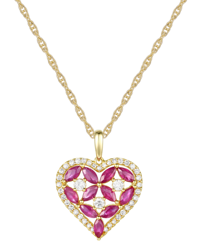 Shop Macy's Ruby (1-1/10 Ct. T.w.) & Diamond (1/3 Ct. T.w.) Heart 18" Pendant Necklace In 14k Gold In Red