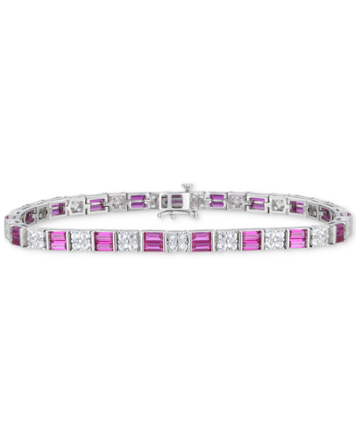 Shop Macy's Lab-created Ruby (4-3/8 Ct. T.w.) & Lab-created White Sapphire (3-1/3 Ct. T.w.) Tennis Bracelet In S In Red