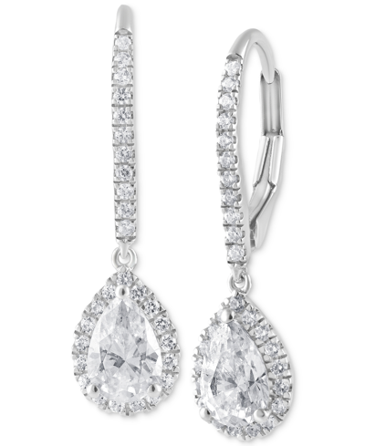 Shop Badgley Mischka Lab Grown Diamond Pear & Round Halo Leverback Drop Earrings (1-1/4 Ct. T.w.) In 14k White Gold