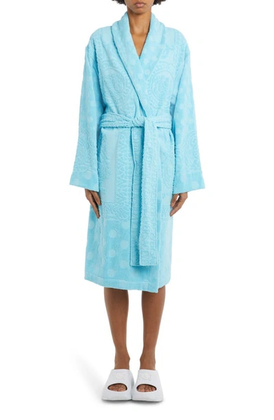 Shop Versace On Repeat Terry Robe In 1vc20 Azur