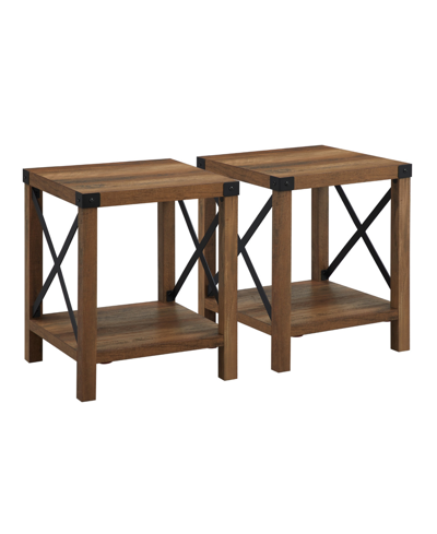 Shop Walker Edison Farmhouse 2-piece Metal-x Side Tables With Lower Shelf Set In Brown