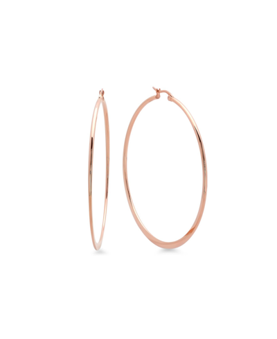 Shop Steeltime 18k Micron Rose Gold Plated Stainless Steel Hoop Earrings In Pink