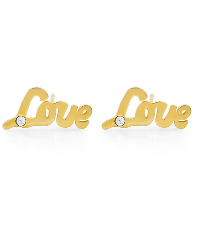Shop Steeltime Stainless Steel Love 18k Micron Gold Plated Stud Earrings