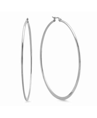 Shop Steeltime Stainless Steel Hoop Earrings In Silver