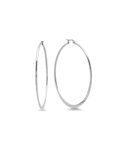 Shop Steeltime Stainless Steel Hoop Earrings In Silver