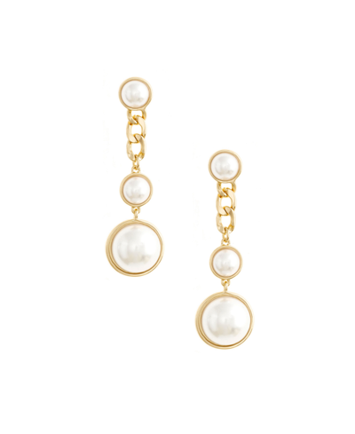 Shop Ettika Pearl And Chain Drop Earrings In Gold