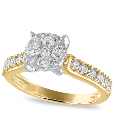 Shop Macy's Diamond Cluster Engagement Ring (1 Ct. T.w.) In 14k White Or Yellow Gold
