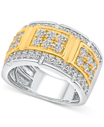 Shop Macy's Men's Diamond Ring (2 Ct. T.w.) In Two-tone 10k Gold & White Gold