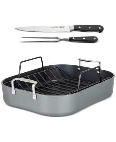 Shop Viking Hard Anodized Aluminum Nonstick Roaster With Rack & Bonus Carving Set In Gray