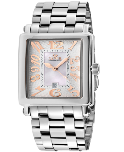 Shop Gevril Women's Avenue Of Americas Mini Swiss Quartz Silver-tone Stainless Steel Bracelet Watch 32mm In Gray