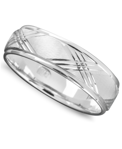 Shop Macy's Men's X Engraved Band In 14k White Gold