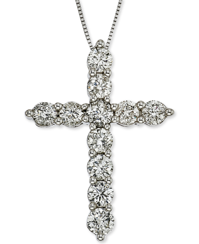 Shop Macy's Diamond Cross 18" Pendant Necklace (2 Ct. T.w.) In 14k White Gold