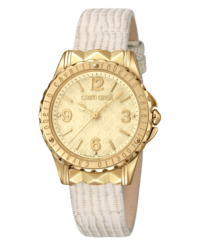 Shop Roberto Cavalli By Franck Muller Women's Swiss Quartz Beige Leather Strap Watch, 34mm In Tan/beige