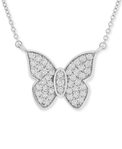 Shop Wrapped In Love Diamond Butterfly 20" Pendant Necklace (1/2 Ct. T.w.) In 14k White Gold, Created For