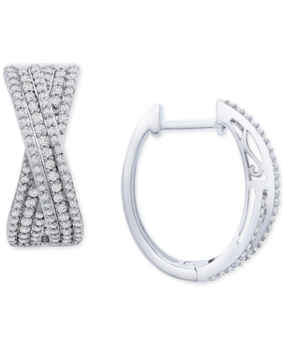 Shop Wrapped In Love Diamond Crossover Oval Hoop Earrings (1 Ct. T.w.) In Sterling Silver, Created For Ma