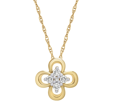 Shop Wrapped Diamond Cluster Flower (1/10 Ct. T.w.) Pendant Necklace In 14k Gold, 16" + 2" Extender, Created For 