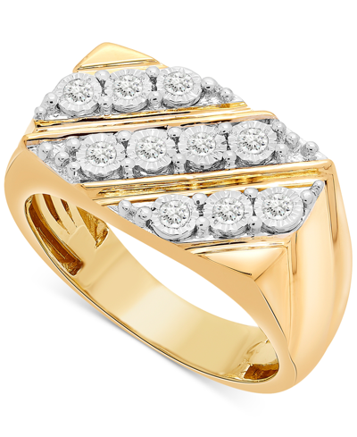 Shop Macy's Men's Diamond Diagonal Cluster Ring (1/4 Ct. T.w.) In 14k Gold-plated Sterling Silver