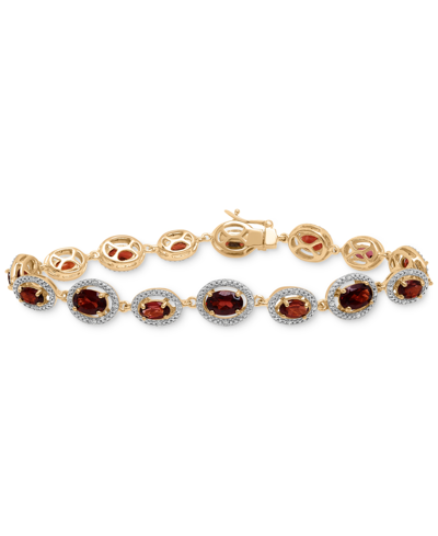 Shop Macy's Amethyst (5 Ct. T.w.) & Diamond (1/10 Ct. T.w.) Halo Link Bracelet In 14k Rose Gold-plated Sterling  In Red