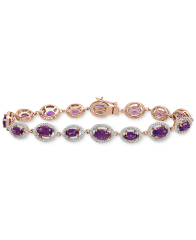Shop Macy's Amethyst (5 Ct. T.w.) & Diamond (1/10 Ct. T.w.) Halo Link Bracelet In 14k Rose Gold-plated Sterling  In Purple