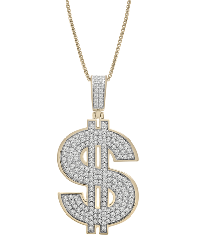 Shop Macy's Men's Diamond Dollar Sign 22" Pendant Necklace (1/2 Ct. T.w.) In 14k Gold-plated Sterling Silver