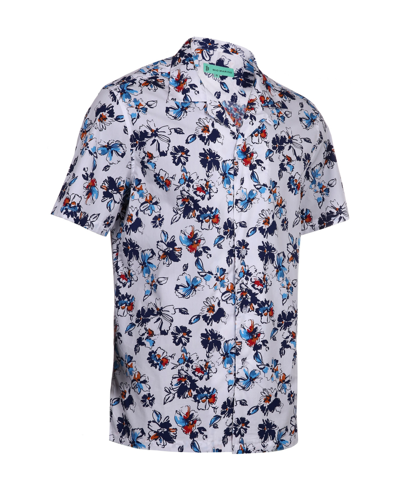 Shop Mio Marino Men's Hawaiian Print Cotton Dress Shirts In Blue