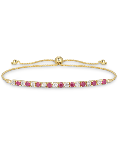 Shop Macy's Sapphire (1/2 Ct. T.w.) & Diamond (1/20 Ct. T.w.) Bolo Bracelet In 14k Gold (also Available In Ruby  In Red