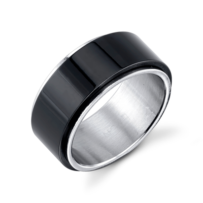 Shop He Rocks Black And Silver Stainless Steel Ring
