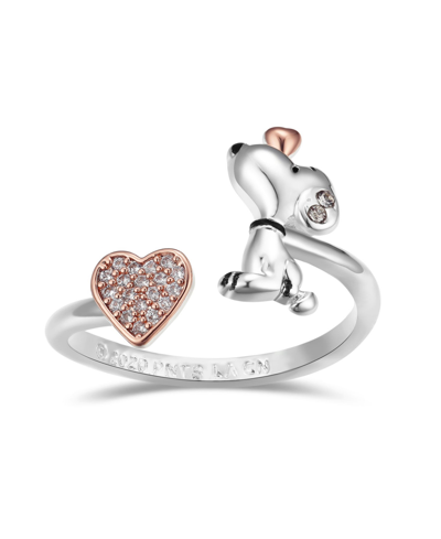 Shop Peanuts Snoopy And Pave Crystal Heart Bypass Ring In Pink