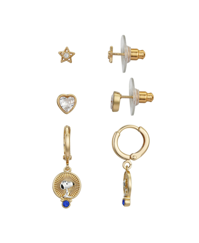 Shop Peanuts Two-tone Crystal Celestial Snoopy Earring Trio, 3 Piece In Yellow