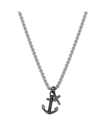 Shop He Rocks Men's Stainless Steel Anchor Cross Charm Pendant Necklace In Silver