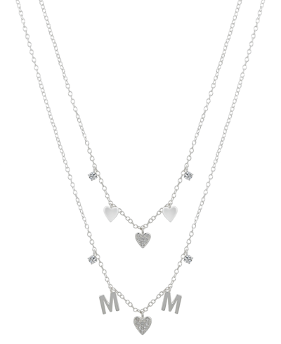 Shop Unwritten Cubic Zirconia Heart Charm "mom" And Daughter Necklace Set With Extender (0.01, 0.12 Ct. T.w.) In Fi In Silver